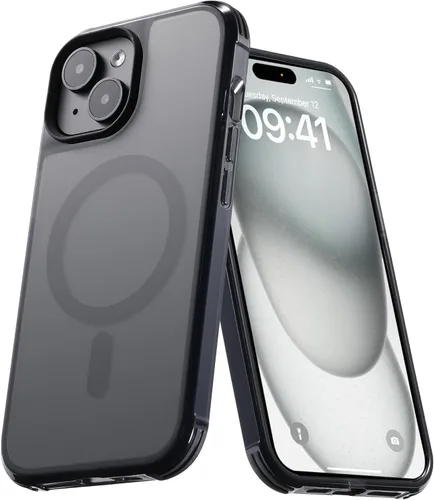 Miniatura 62 de Tigowos - Funda magnética para iPhone 15, resistente a las caídas, sensación de piel mate, a prueba de golpes, delgada, negro mate