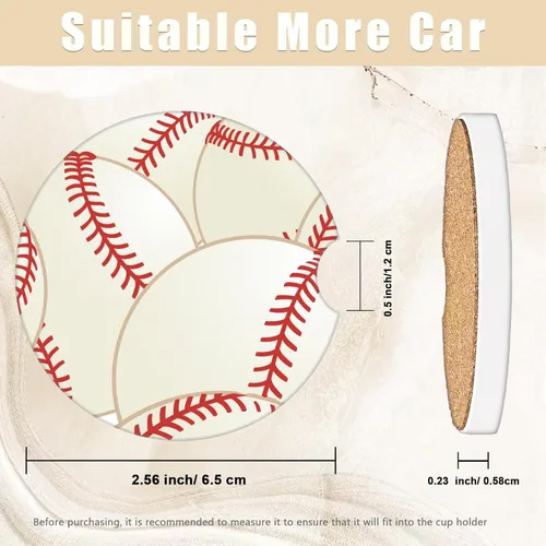 Miniatura 2 de Posavasos de béisbol para portavasos de automóvil de cerámica absorbente, paquete de 2 unidades, antideslizantes, accesorios interiores de automóvil