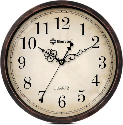 Geevon Reloj de Pared Retro Silencioso de 12 Pulgadas Sin Tictac, Reloj Vintage Rústico de Cuarzo Decorativo, Reloj de Pared a Pilas para Decoración