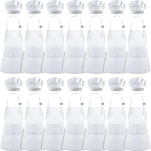 Miniatura 8 de Juego de 28 piezas de delantal de chef a granel, delantal ajustable para niños y niñas, delantales con 2 bolsillos, disfraz de chef Multicolor