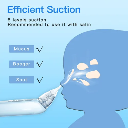 Miniatura 3 de X-Bosak Aspirador nasal para bebé, ventosa nasal eléctrica para bebé, succión de mocos con 5 niveles de succión, luz calmante y rimas infantiles