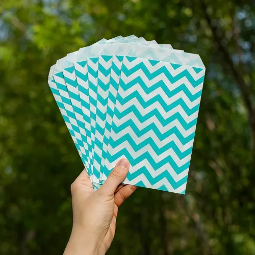 Miniatura 3 de 888 Display - 200 piezas de bolsas de regalo de papel Chevron verde azulado de 4 x 6 pulgadas, bolsas planas de ventas de compras
