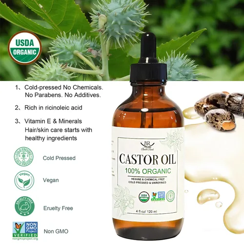 Miniatura 2 de Aceite de ricino orgánico 100% puro aceite natural para el crecimiento del cabello, aceite de ricino para piel, pestañas, uñas, cara, pestañas