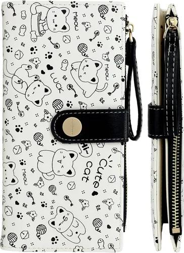 Farcauo Billetera para mujer, billetera delgada para mujer, linda cartera delgada Kawaii con flores para mujer, tarjetero para mujer, Cartera de