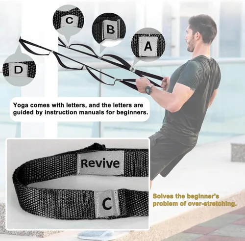 Miniatura 3 de Correa elástica para yoga, no elástica, con letras y comentarios, 10 bucles para terapia física, ejercicio, pilates, baile, gimnasia