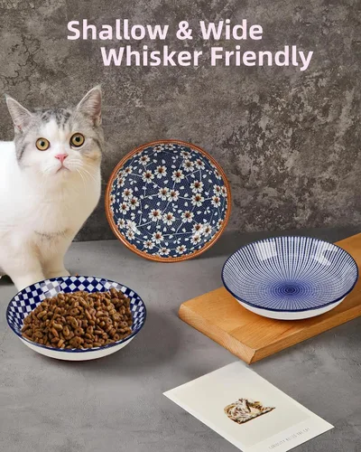 Miniatura 5 de Paquete de 3 cuencos antideslizantes para gatos, cuencos de cerámica para gatos que no se derraman, juego de platos de 5.5 pulgadas para gatos