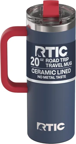 Miniatura 10 de RTIC - Taza de viaje para viajes de 16oz con tapa y asa, forrada en cerámica, aislada, de acero inoxidable, metálica, de doble pared con aislamiento