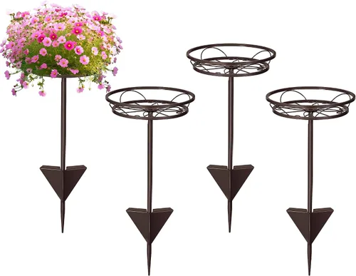Miniatura 12 de Tellingyou Paquete de 2 soportes ajustables para macetas para exteriores, soportes de metal para plantas al aire libre, soporte versátil