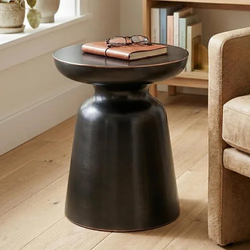 Miniatura 2 de SIMPLIHOME Toby - Mesa de metal – 17 pulgadas de ancho x 18 pulgadas de alto con tambor de hierro sólido en cobre antiguo, mesa auxiliar industrial