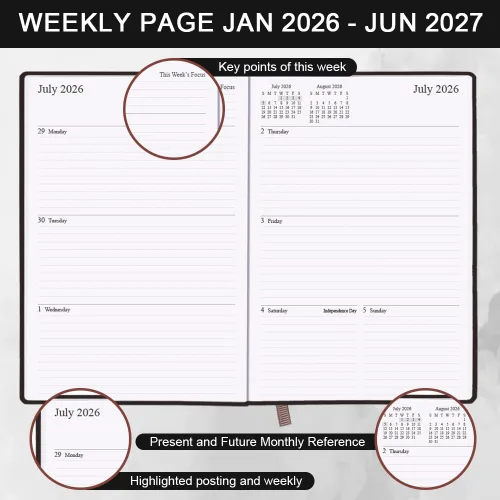 Miniatura 3 de Planificador 2026-2027 - 18 Meses (Ene 2026 - Jun 2027) Agenda Planificador 5.8" x 8.5", 2026-2027 Planificadores Semanales y Mensuales con Tapa
