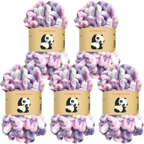 Miniatura 12 de Shenlin - Paquete de 5 hilos de felpilla gruesa para tejer a mano, lavable a máquina, de poliéster, esponjoso, grueso, voluminoso, para bufandas