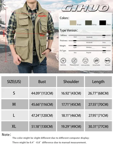 Miniatura 2 de Gihuo Chaleco utilitario para hombre, versátil, para verano, trabajo, safari, pesca, chaleco de carga con múltiples bolsillos