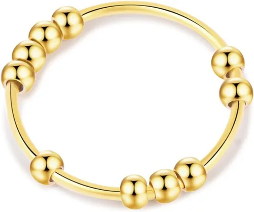 Anillo de oro y plata para mujer, anillos antiansiedad para mujer, anillos para aliviar la ansiedad, tamaño 5-10 cuentas, anillo de ansiedad para