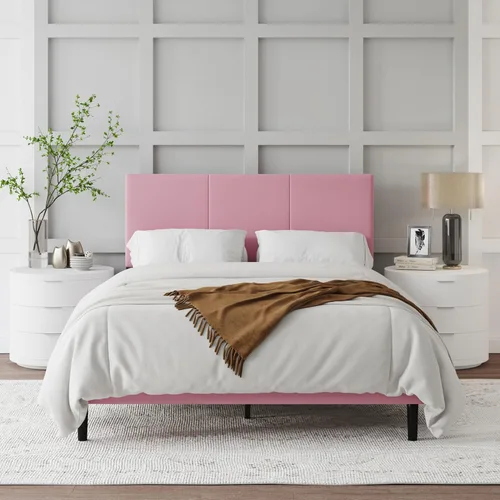 Miniatura 10 de IOILORI Base de cama de tamaño matrimonial con cabecera tapizada, listones de madera resistentes, no requiere somier, silencioso, fácil montaje