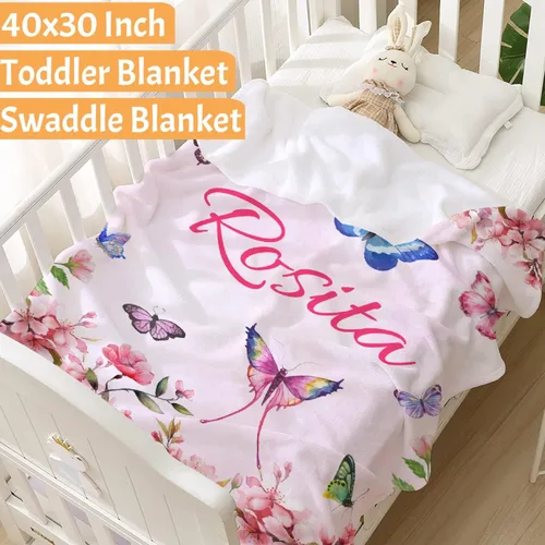 Miniatura 2 de Manta de mariposa personalizada con nombre de mariposa para niños y niñas, regalo para amantes de las mariposas, franela suave y acogedora, ligera