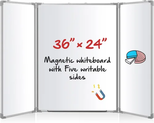 Miniatura 11 de AmazingSpark Pizarra blanca plegable de 48 x 18 pulgadas, pizarra blanca plegable grande, triple pizarra magnética de borrado en seco, marco