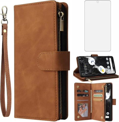 Asuwish Funda tipo cartera compatible con Google Pixel 7 Pro 5G, protector de pantalla de vidrio templado y portatarjetas, accesorios celulares,