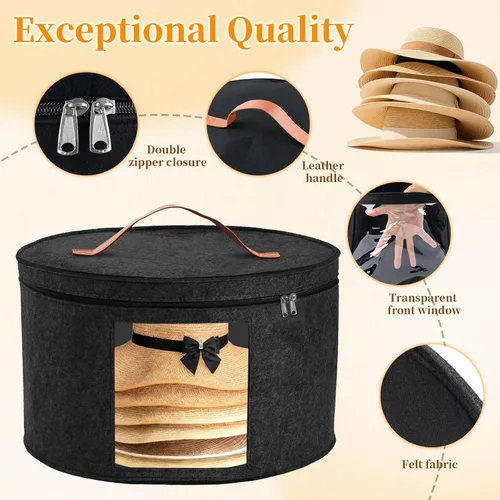 Miniatura 3 de Cajas de almacenamiento para sombreros para mujeres y hombres, caja redonda de almacenamiento de sombreros de fieltro para armario, vaquero, borde
