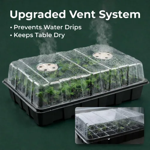 Miniatura 4 de Gardzen Juego de 5 bandejas de inicio de semillas, bandejas duraderas para germinación de plantas con cúpulas y bases ventiladas de humedad, ideal