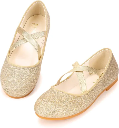 MEJORMEN Zapatos de vestir con purpurina para niñas, zapatos planos de ballet Mary Jane, zapatos de bailarina, boda, uniforme escolar, zapatos