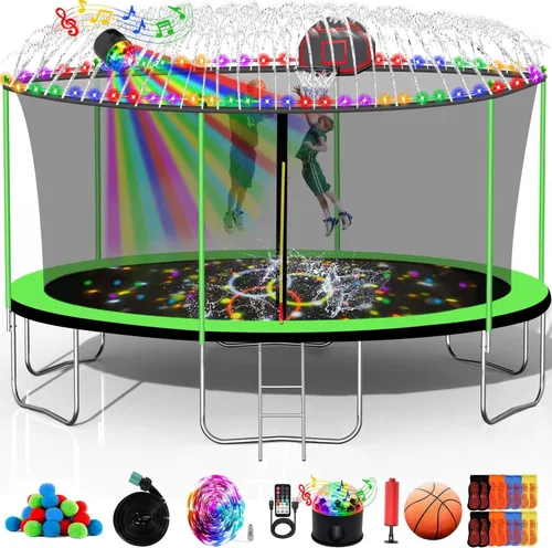 Trampolín de 10 pies, 12 pies, 14 pies, 15 pies, 16 pies, para niños y adultos, trampolín al aire libre de 1500 libras con aro de baloncesto, red de