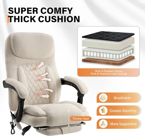 Miniatura 5 de Silla de oficina de masaje de 500 libras, sillas de oficina ejecutiva de 6 puntos de vibración y calor, silla de escritorio cómoda reclinable