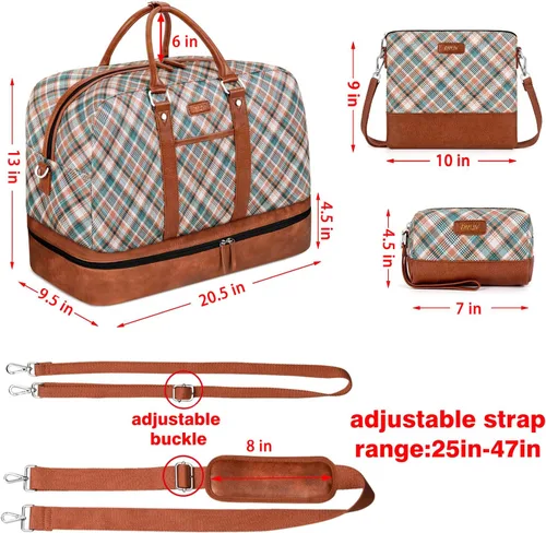 Miniatura 91 de IBFUN Bolsas de fin de semana para mujer, bolsa grande de lona para viaje, bolsa de viaje con compartimento para zapatos, 21 pulgadas, juego de 3