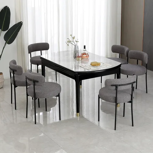 Miniatura 24 de DYHOME - Juego de 2 sillas de comedor de bouclé negro, sillas de cocina modernas de mediados de siglo con respaldo curvo y patas de metal, sillas