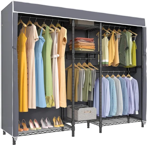 Miniatura 10 de VIPEK Classic V6C - Perchero de alambre resistente de 5 niveles, tamaño grande, ropa de metal negro con cubierta de tela Oxford, 70.1 pulgadas