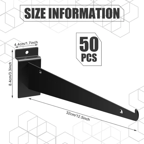 Miniatura 2 de Oudain Soporte de estante de listones de 12" con labio, soportes de pared de listones resistentes, accesorios de pared de listones flotantes en Negro
