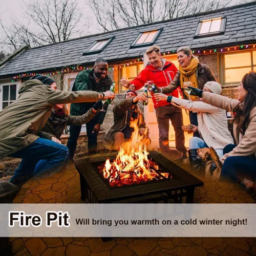 Miniatura 5 de Mesa portátil para fogata de 32 pulgadas, chimenea cuadrada multiusos para exteriores, chimeneas de metal para exteriores con marco de acero fuerte