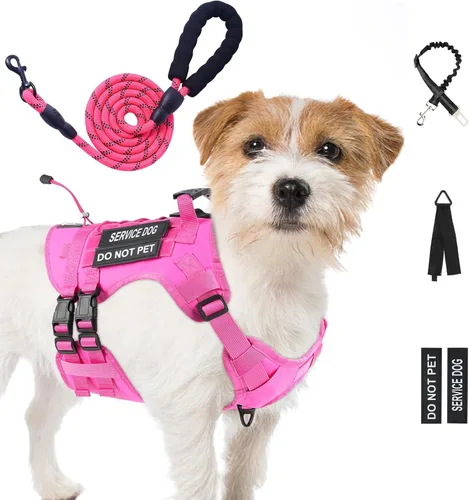 Miniatura 23 de Arnés táctico sin tirones para perros grandes, juego de arnés y correa para perro, Molle a prueba de escapes, arnés ajustable para perro de servicio