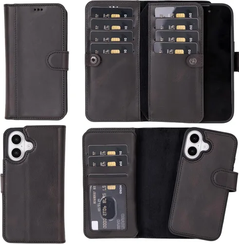 Miniatura 67 de HARDISTON Funda de piel auténtica de alta calidad hecha a mano para iPhone 11 Pro de 5.8 pulgadas, tarjeteros de doble folio, funda magnética Negro