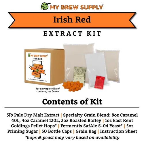 Miniatura 3 de My Brew Supply Kit de extracto de cerveza roja irlandesa Extracto de malta seca pálida Caramelo 40L y 120L Cebada asada Lúpulo de pellets