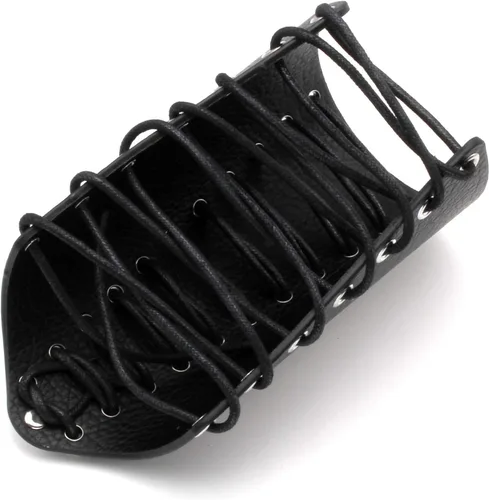 Miniatura 3 de MILAKOO 2 unids hombre negro cuero ancho guantelete pulsera de sujeción brazo armadura brazalete ajustable