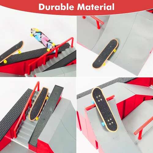 Miniatura 6 de Kits de parque de patinaje de dedo (9 en 1), juego de rampa para monopatín de dedo con 5 diapasones, monopatín de dedo, bicicleta de dedo, patinetas