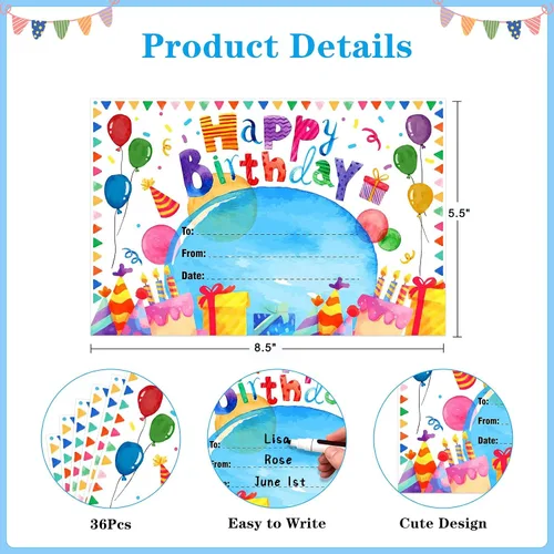 Miniatura 4 de D24TIME Certificados de cumpleaños para estudiantes – 36 piezas de acuarela, regalos de feliz cumpleaños para niños de profesores, suministros