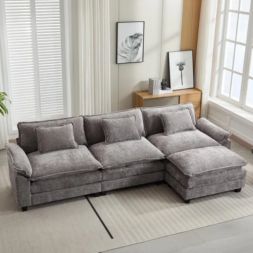Miniatura 38 de Oprisen Sofá Seccional Modular, Cómodo Cloud Couch Sofá Seccional, Sofá Cama de Chenilla con Asiento Profundo con Almohadas Decorativas para Sala