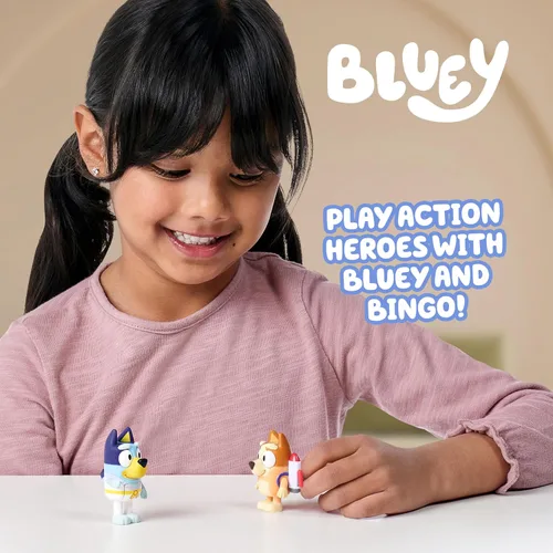 Miniatura 5 de Bluey Action Heroes - Juego de figuras de juguete de 2 unidades, figuras articuladas de personajes con figuras de karate y mochila propulsora