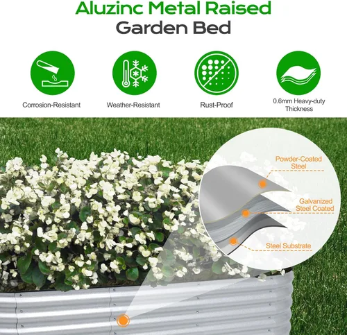 Miniatura 5 de Aoodor Kit de cama de jardín elevada ovalada galvanizada de 17 pulgadas de alto, caja grande de metal 6 en 1 para verduras, flores y hierbas, 7.5 x
