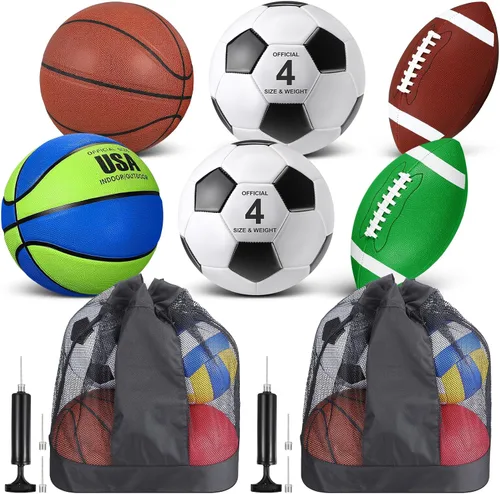 Miniatura 7 de Lenwen Juego de 6 pelotas deportivas para niños y adolescentes, incluye balón de fútbol de baloncesto de tamaño oficial con bolsas