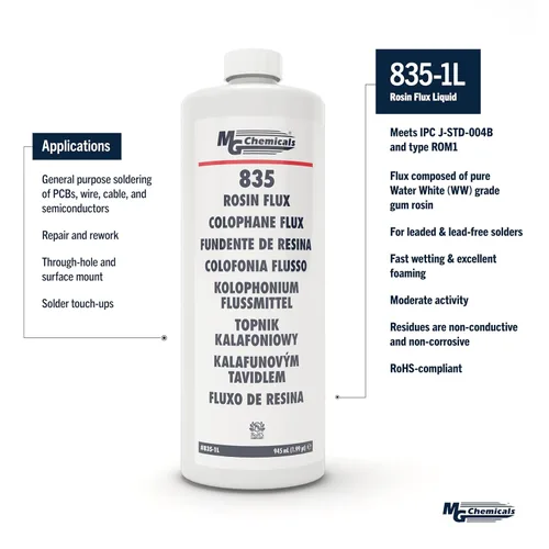 Miniatura 3 de MG Chemicals - Flujo de colofonia líquida 835-1L, para soldadura sin plomo y sin plomo, botella de 1 litro, 31.9 onzas líquidas (paquete de 1)