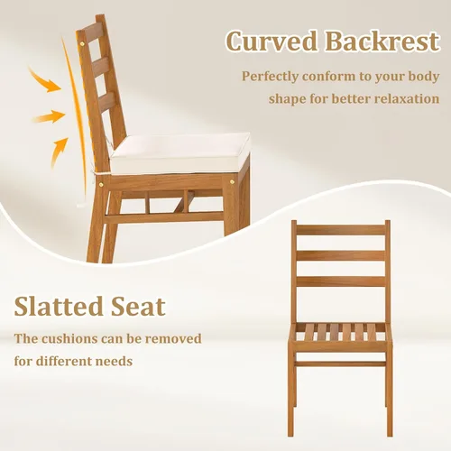 Miniatura 8 de Tangkula Juego de 4 sillas de patio de madera de acacia, sillas de comedor al aire libre con cojines de asiento acolchados, fundas lavables