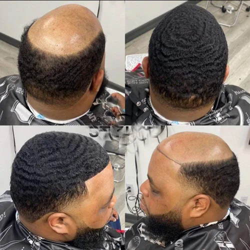 Miniatura 17 de SIMBEAUTY Cabello humano Remy indio 360 ondulado, 0.394 pulgadas, base de piel de tupé rizado, 10 x 8 pulgadas, para hombres negros con sistema
