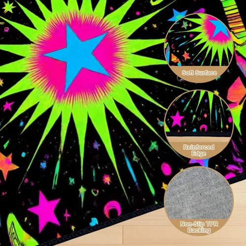 Miniatura 7 de Alfombra lavable de 8 x 10 pies para sala de estar, grande, suave, luz negra, sol, neón, reactiva a los rayos UV, luna celestial, estrella, planeta