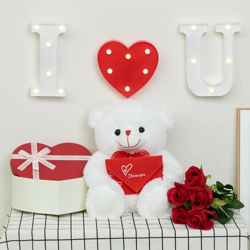Miniatura 3 de HollyHOME Oso de Peluche Oso de Rosa Oso de Peluche Suave con Sobre Rojo de Felpa Suave Juguetes de Vacaciones Regalo 30 cm Blanco