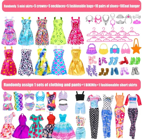Miniatura 4 de Muñeca de moda de 11.5 pulgadas con accesorios de ropa de armario, incluye vestido de princesa, vestidos largos, trajes, zapatos, bolsos, espejo