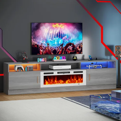 Miniatura 14 de MXV - Soporte de TV con chimenea de 70 pulgadas con toma de corriente para televisores de hasta 80 pulgadas, centro de entretenimiento con chimenea