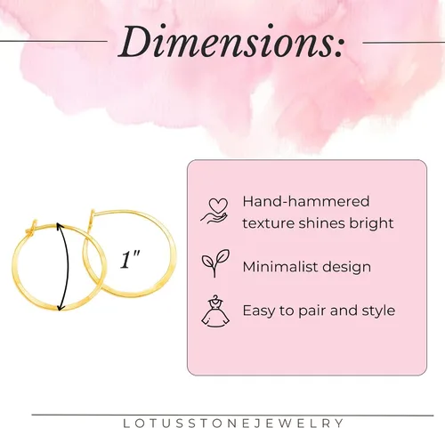 Miniatura 4 de Pendientes de aro delgados martillados, elegantes geométricos de plata de ley maciza, relleno de oro y relleno de oro rosa; para mujeres de Lotus