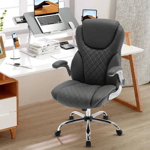 Miniatura 9 de Silla de oficina ejecutiva grande y alta, sillas de escritorio ergonómicas con respaldo alto de piel sintética con ruedas, silla de gestión mecedora